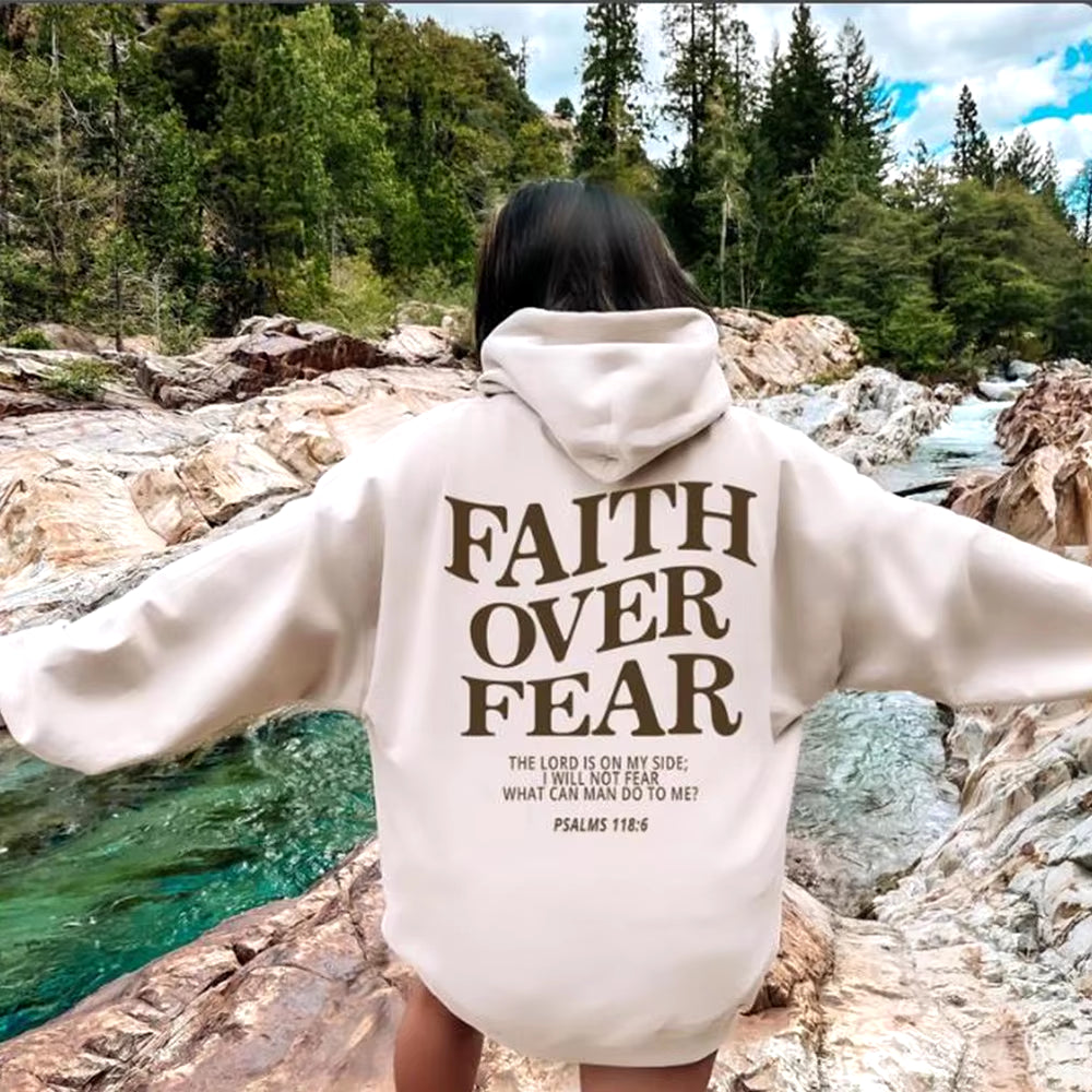 Elevate Your Style with the Faith Over Fear Christian Hoodie - Trendy Sweatshirt Featuring Inspiring Bible Verses