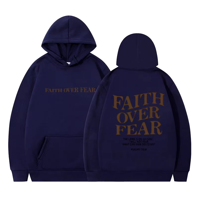 Elevate Your Style with the Faith Over Fear Christian Hoodie - Trendy Sweatshirt Featuring Inspiring Bible Verses