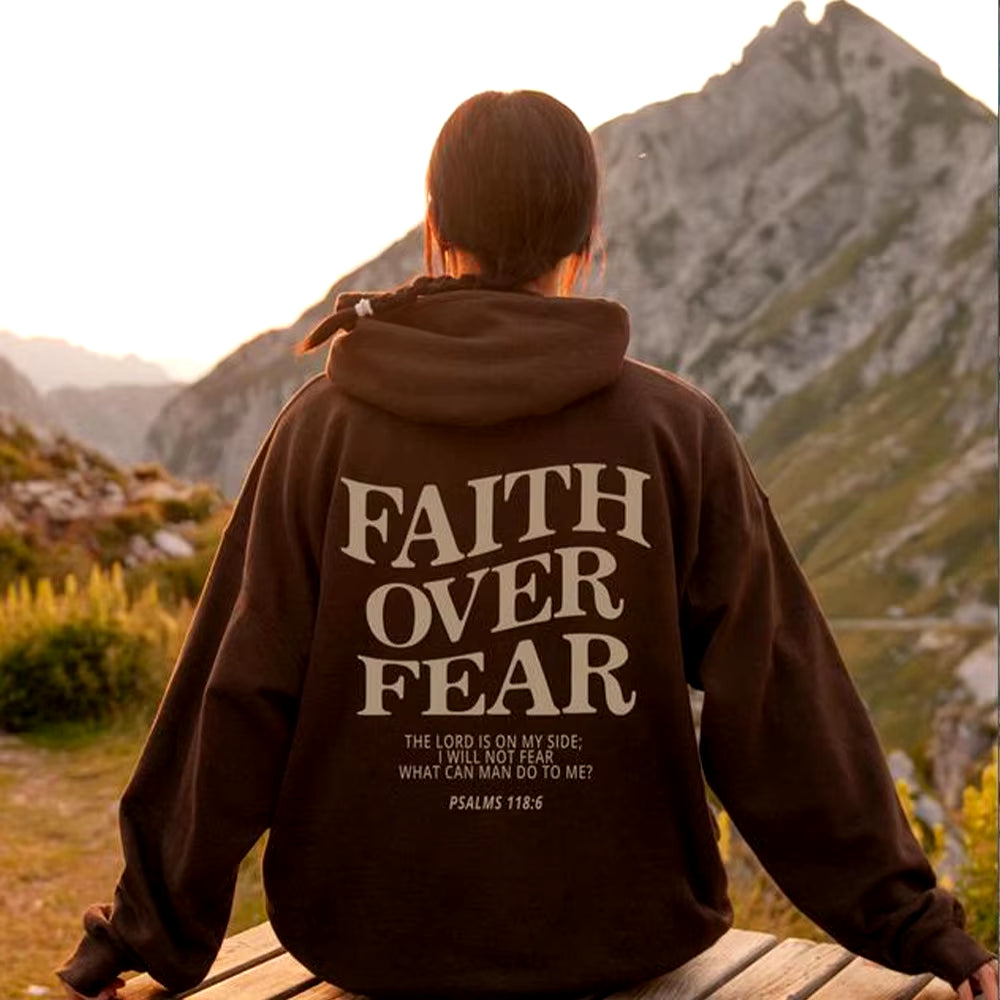 Elevate Your Style with the Faith Over Fear Christian Hoodie - Trendy Sweatshirt Featuring Inspiring Bible Verses
