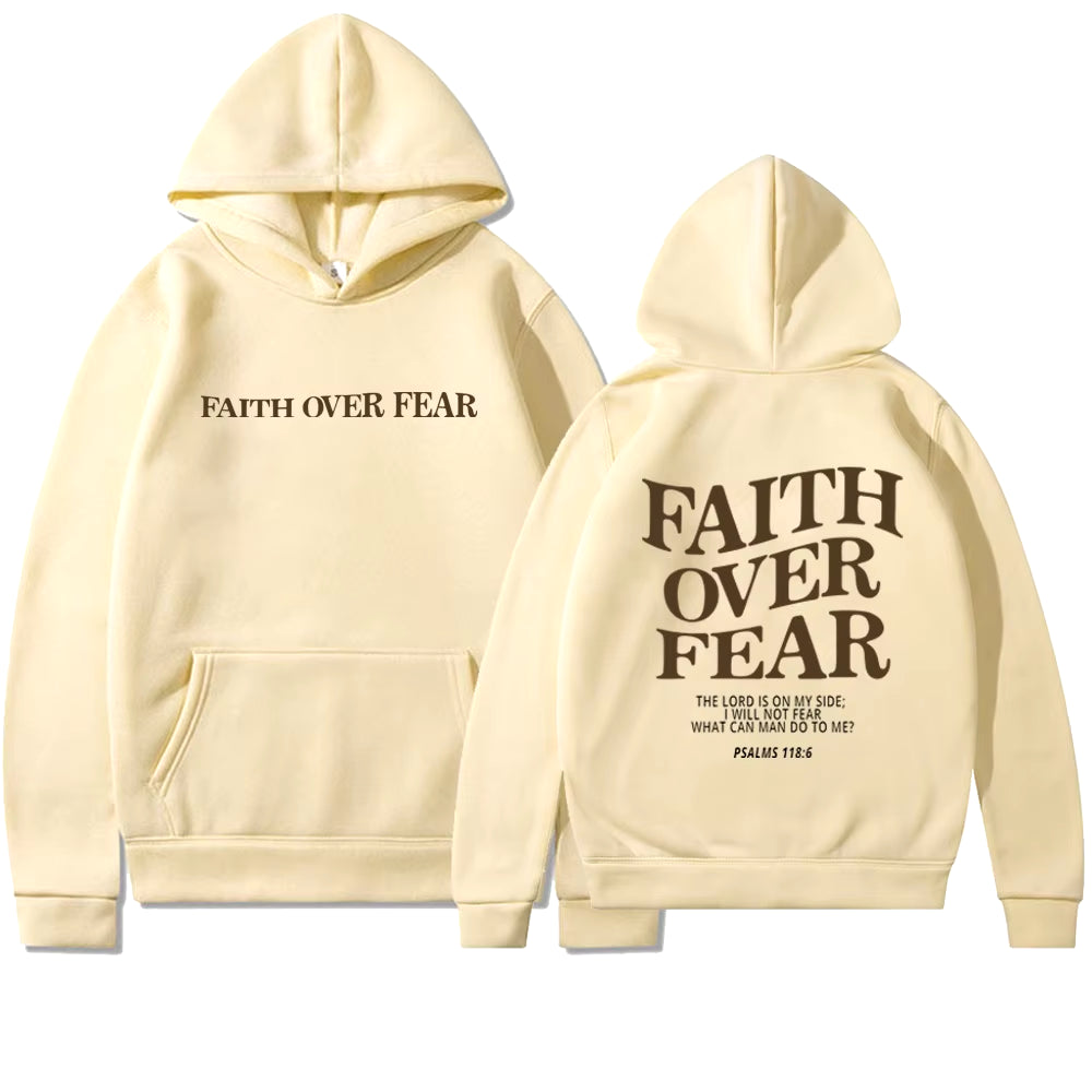 Elevate Your Style with the Faith Over Fear Christian Hoodie - Trendy Sweatshirt Featuring Inspiring Bible Verses
