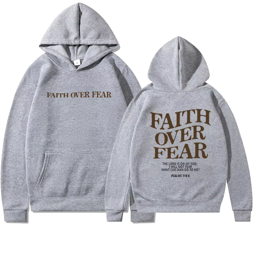 Elevate Your Style with the Faith Over Fear Christian Hoodie - Trendy Sweatshirt Featuring Inspiring Bible Verses