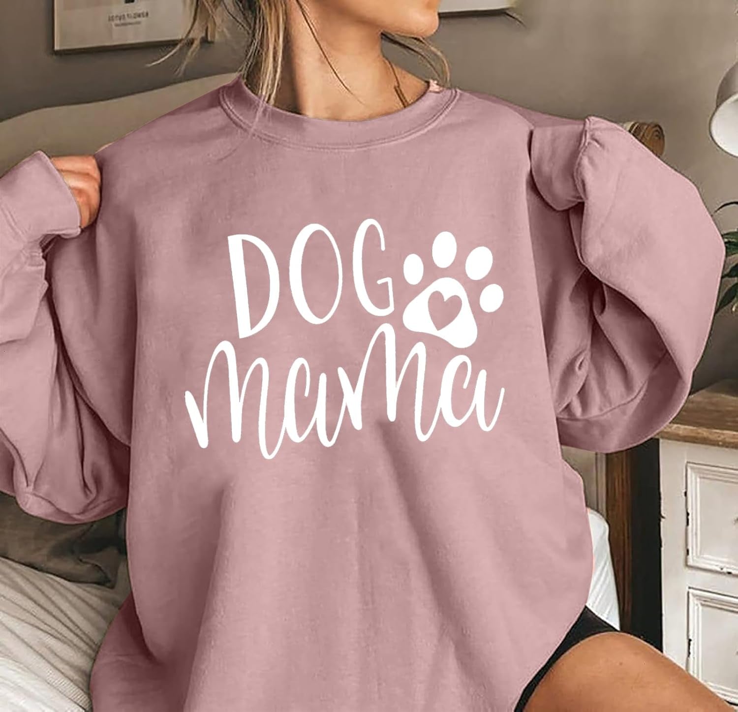 Charming Dog Mom Sweatshirt - Adorable Paw Print Graphic for Passionate Puppy Lovers - Cozy and Cute Long Sleeve Top