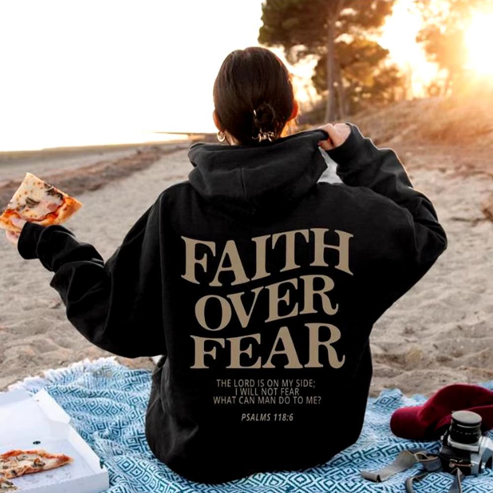 Elevate Your Style with the Faith Over Fear Christian Hoodie - Trendy Sweatshirt Featuring Inspiring Bible Verses