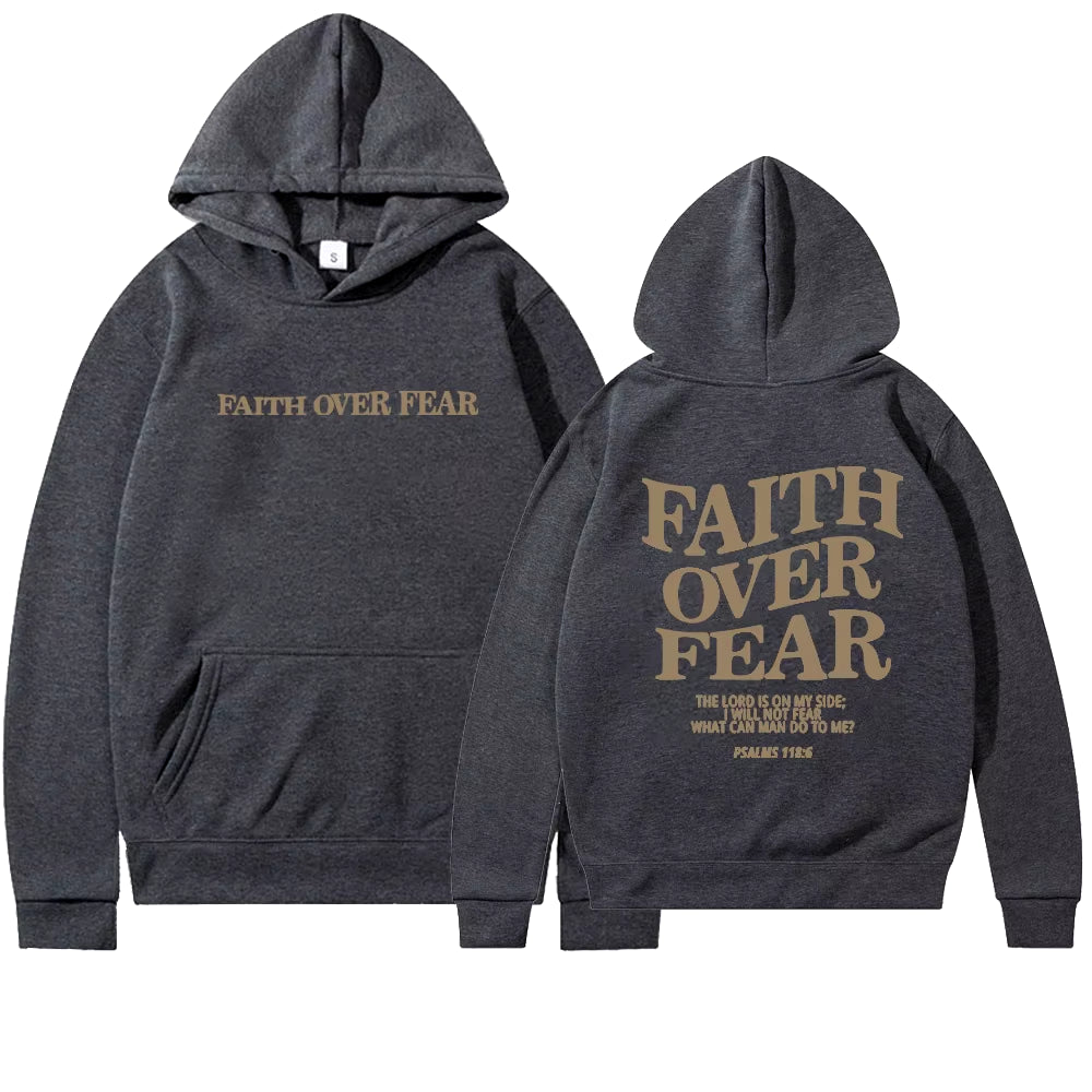 Elevate Your Style with the Faith Over Fear Christian Hoodie - Trendy Sweatshirt Featuring Inspiring Bible Verses