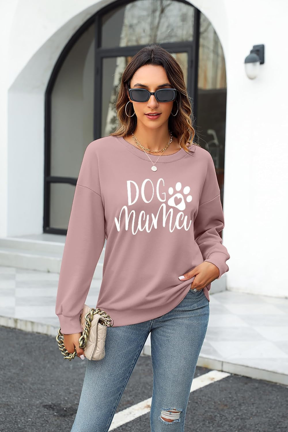 Charming Dog Mom Sweatshirt - Adorable Paw Print Graphic for Passionate Puppy Lovers - Cozy and Cute Long Sleeve Top