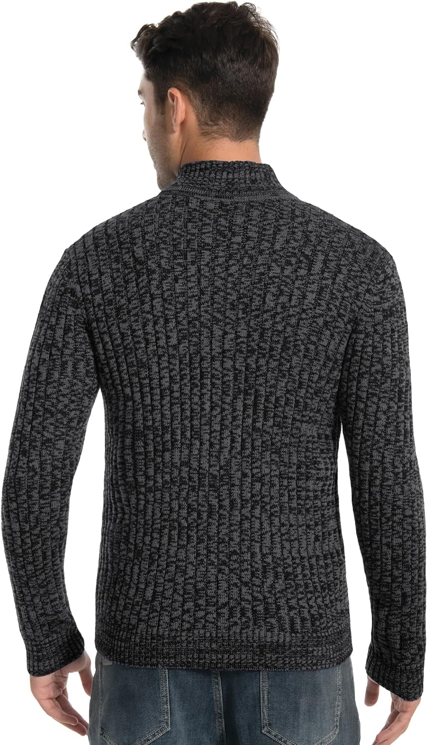 Stylish Men's Charcoal Heather Cardigan Sweater - Full Zip Stand Collar, Slim Fit with 2 Functional Front Pockets for Ultimate Comfort and Fashion