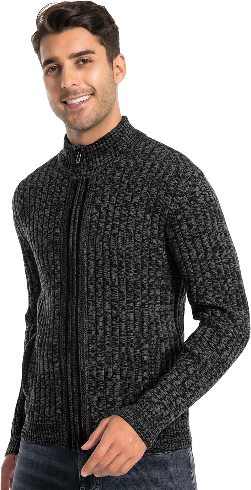 Stylish Men's Charcoal Heather Cardigan Sweater - Full Zip Stand Collar, Slim Fit with 2 Functional Front Pockets for Ultimate Comfort and Fashion