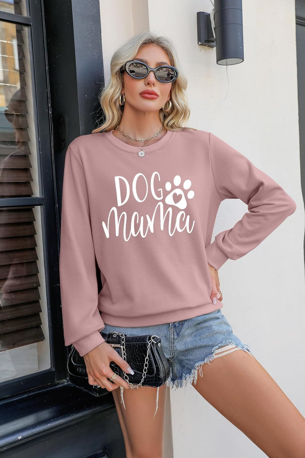 Charming Dog Mom Sweatshirt - Adorable Paw Print Graphic for Passionate Puppy Lovers - Cozy and Cute Long Sleeve Top