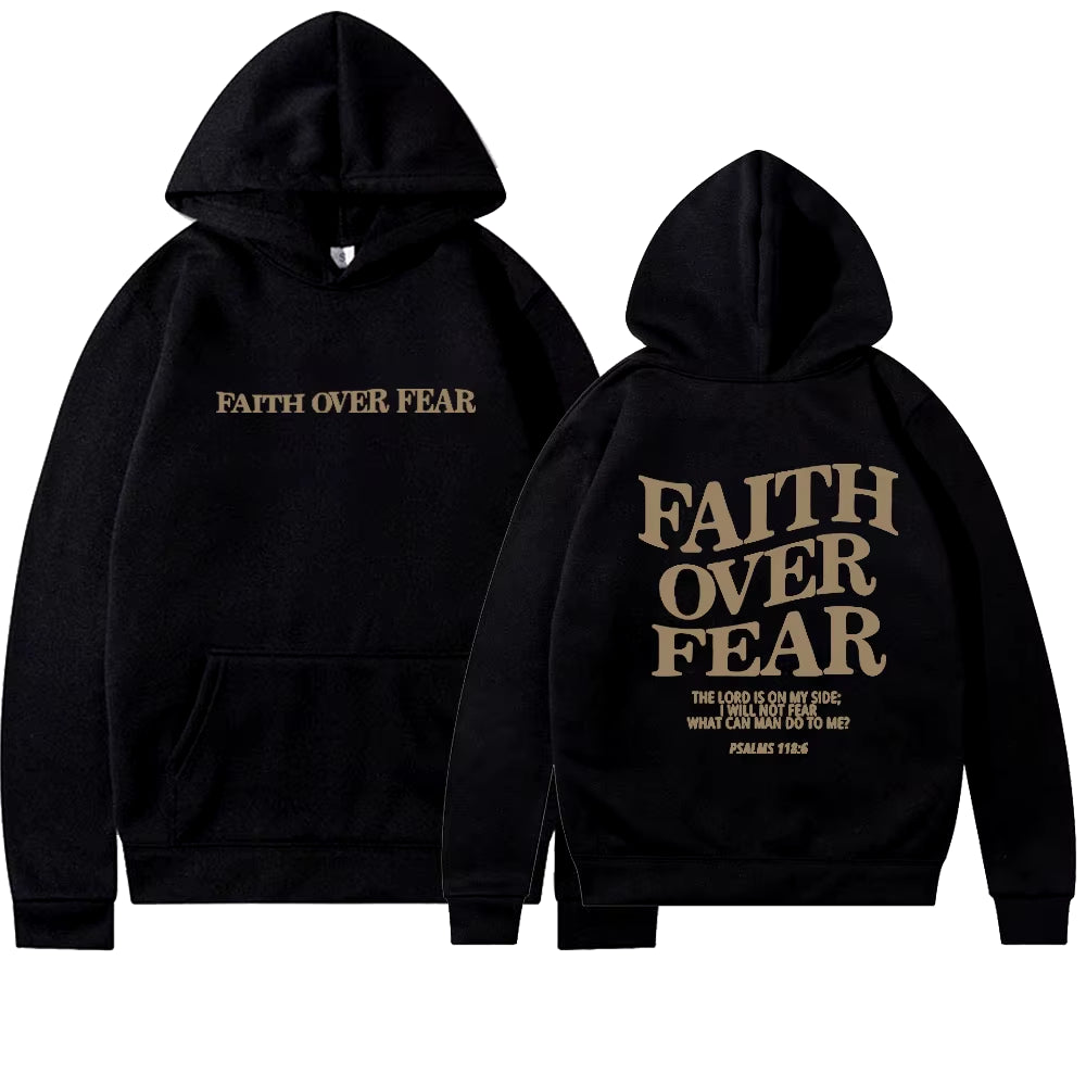 Elevate Your Style with the Faith Over Fear Christian Hoodie - Trendy Sweatshirt Featuring Inspiring Bible Verses