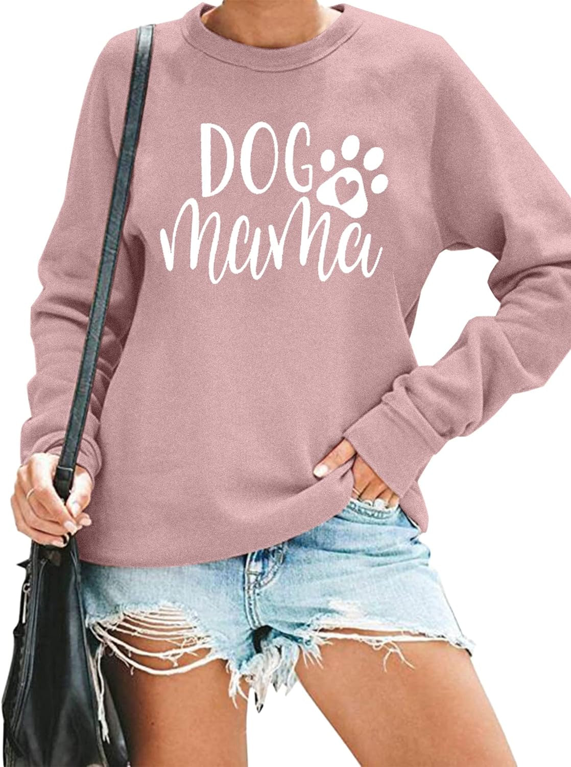 Charming Dog Mom Sweatshirt - Adorable Paw Print Graphic for Passionate Puppy Lovers - Cozy and Cute Long Sleeve Top